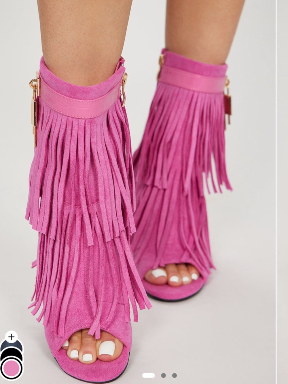 Fashion Nova Hot Pink Fringe Ankle Sandals
